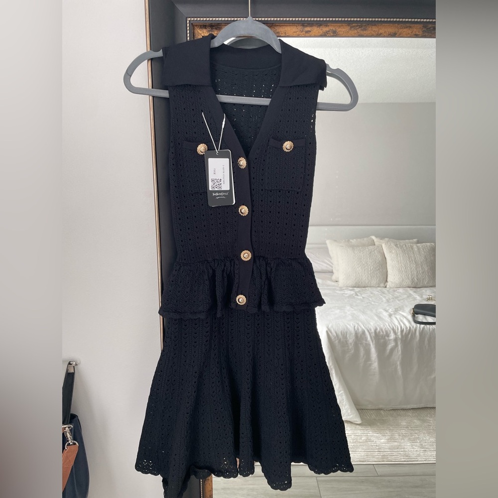 Black Pointelle Knit Mini Dress – NWT – Size Small - Picture 6 of 7